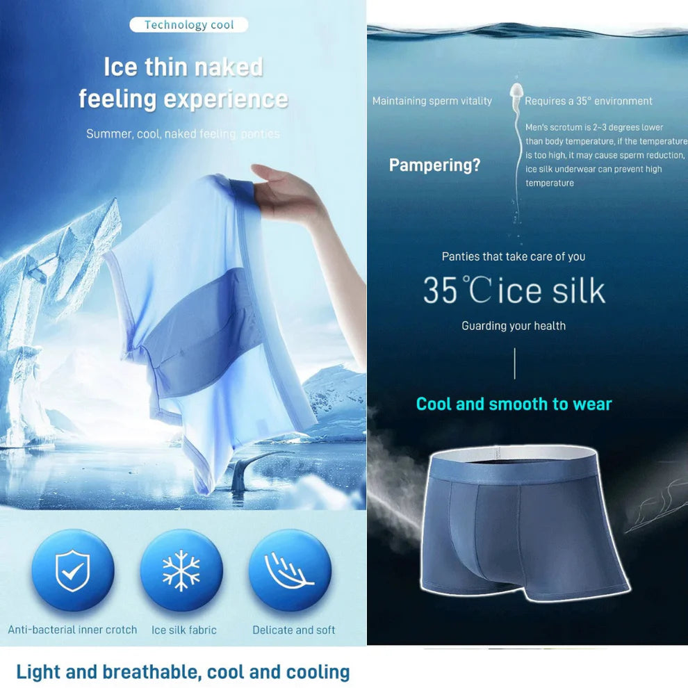 Men's Seamless Ice Silk Boxer Briefs: Breathable, Antibacterial Comfort