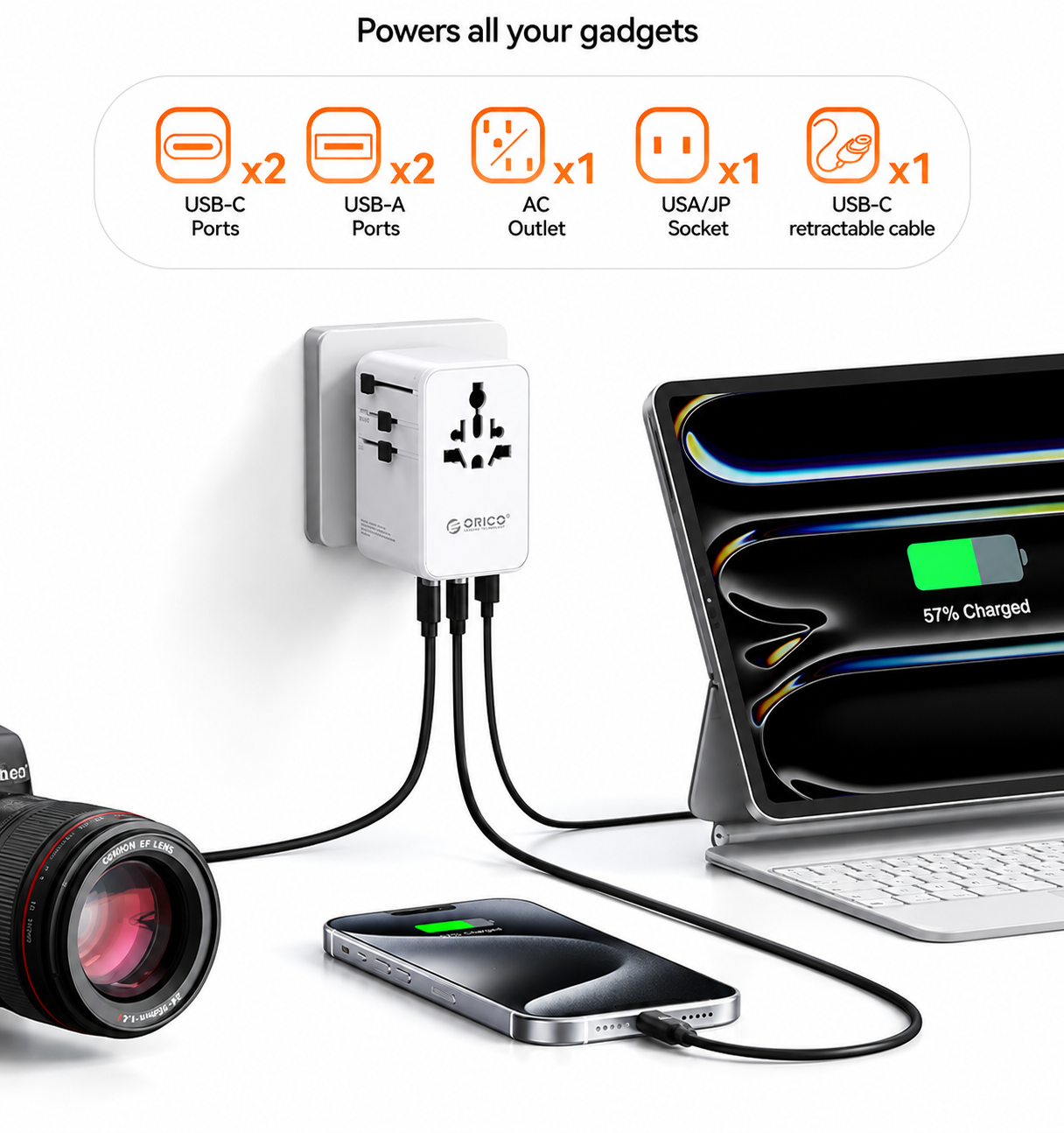 70W Multi-Port Universal Travel Adapter