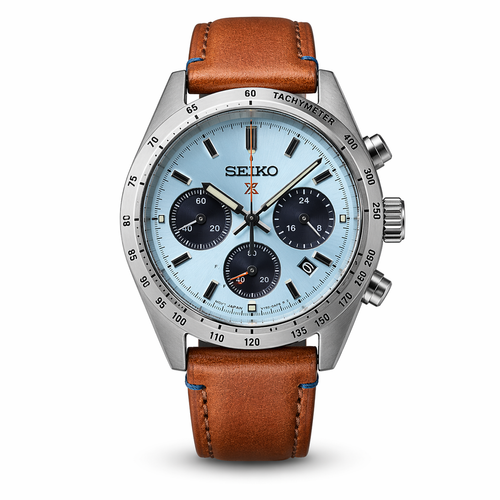 Elite Sky Blue Chronograph Watch with Stainless Steel Case & Leather Band