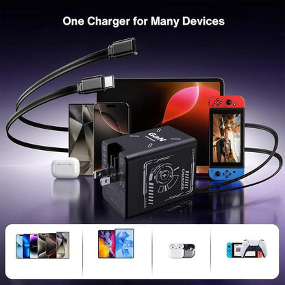 2-in-1 Gan 120w Fast Charger, Retractable Scalable Max Super Fast Charger Module, Retractable Fast Charging Cable with 3-in-1 Cables for
