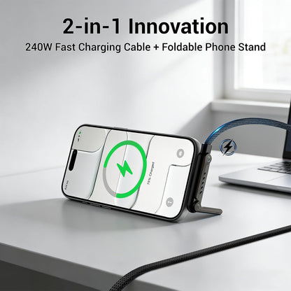 240W USB-C to USB-C Fast Charging Cable 1.5M with Foldable Phone Stand