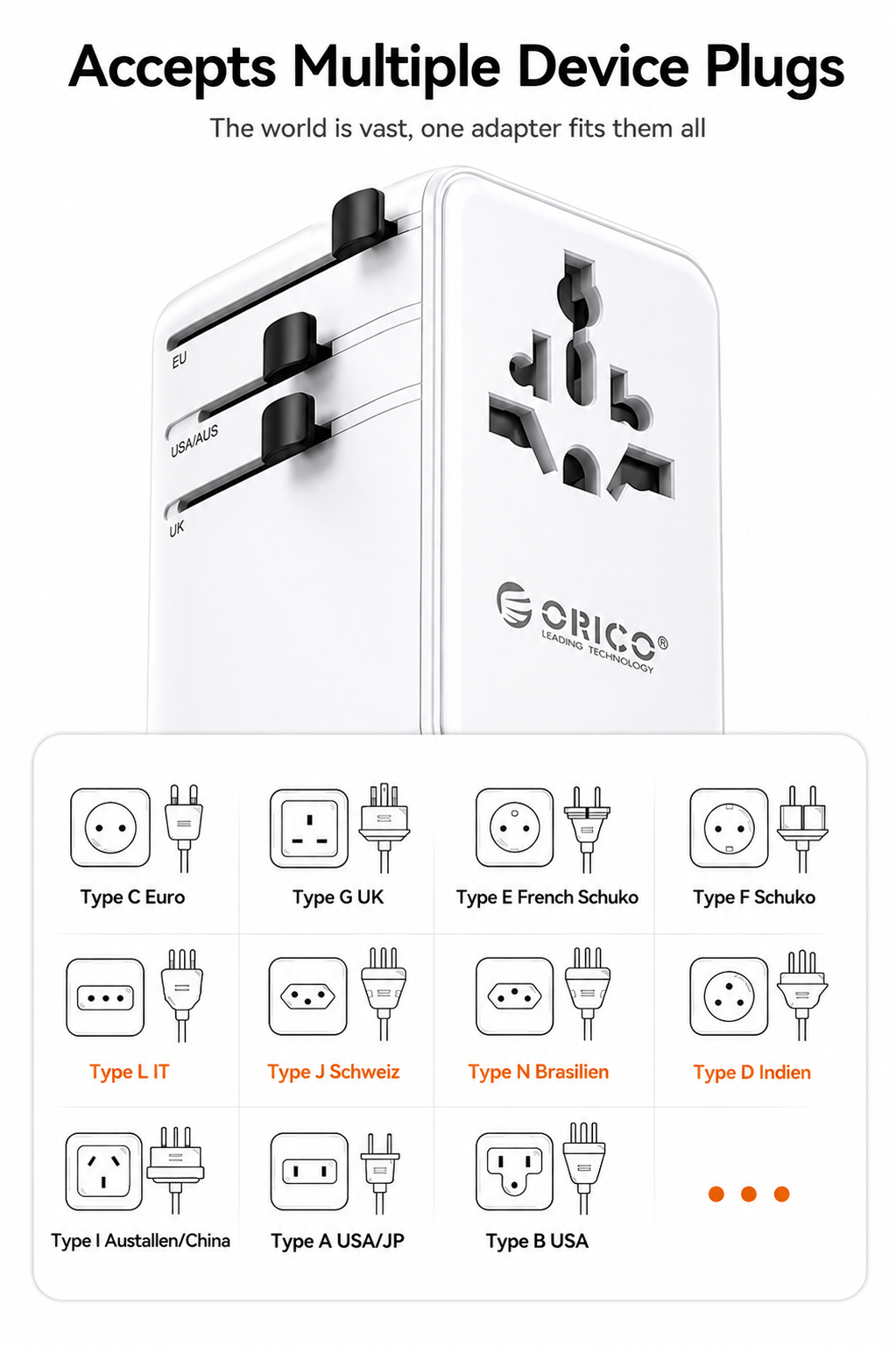 70W Multi-Port Universal Travel Adapter
