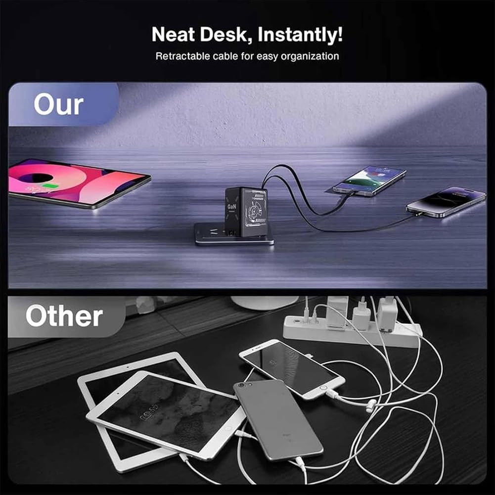2-in-1 Gan 120w Fast Charger, Retractable Scalable Max Super Fast Charger Module, Retractable Fast Charging Cable with 3-in-1 Cables for