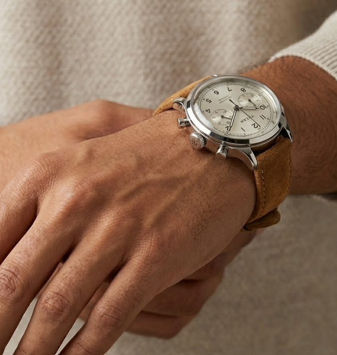 Vintage Style Analog Watch for Men with Leather Strap