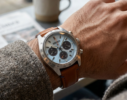 Elite Sky Blue Chronograph Watch with Stainless Steel Case & Leather Band
