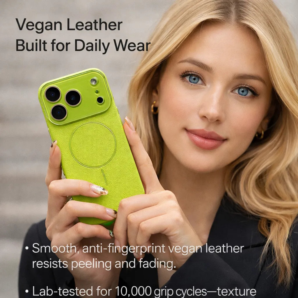 Lens-covering Vegan Leather Phone Case for iPhone
