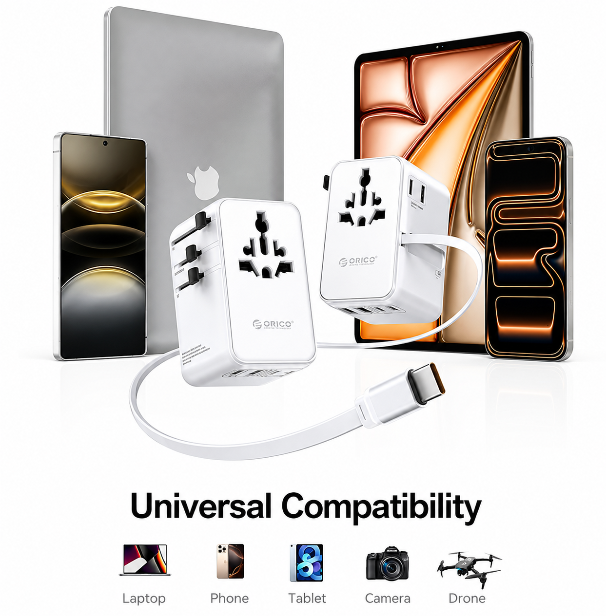 70W Multi-Port Universal Travel Adapter