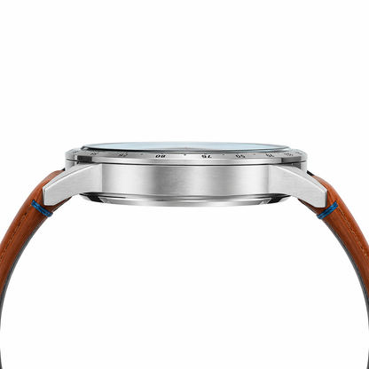 Elite Sky Blue Chronograph Watch with Stainless Steel Case & Leather Band
